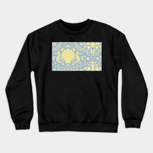 blue summer beach damask pattern with yellow seashells Crewneck Sweatshirt